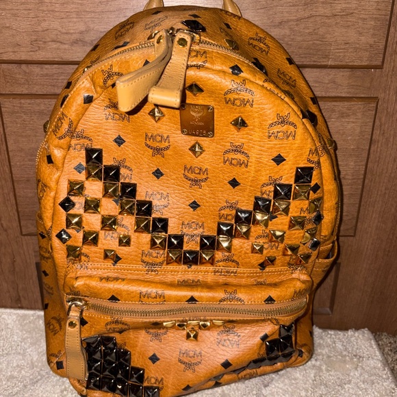 MCM Tan Backpack with Gold and Black Studs - Picture 11 of 11